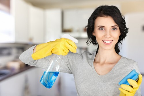 Professional cleaner maintaining a Kensington meeting room